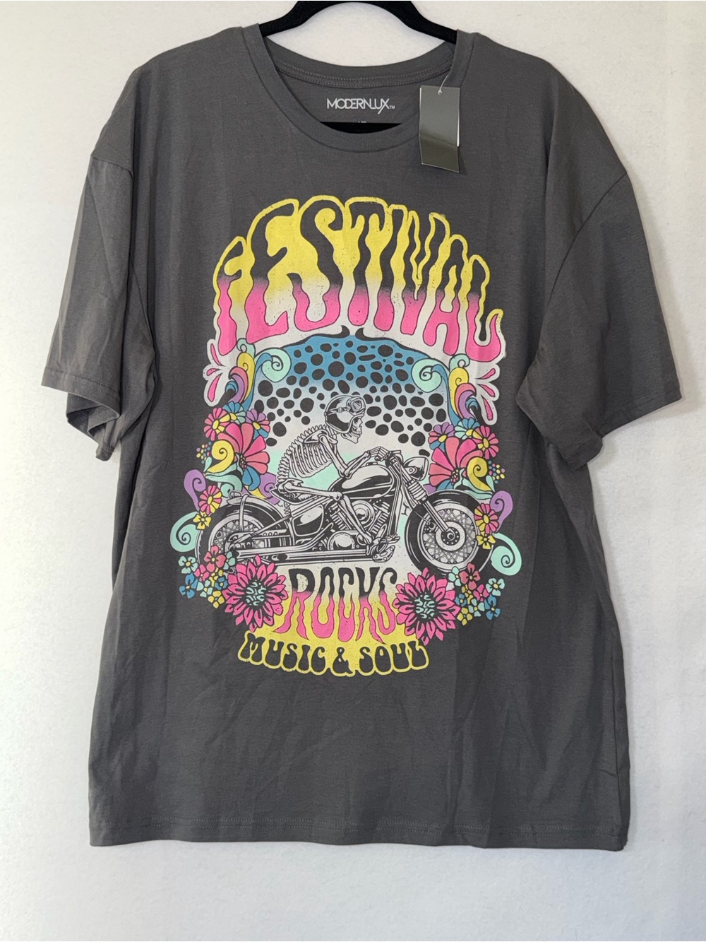 Modern Lux Gray Graphic Festival Rock Motorcycle Tee